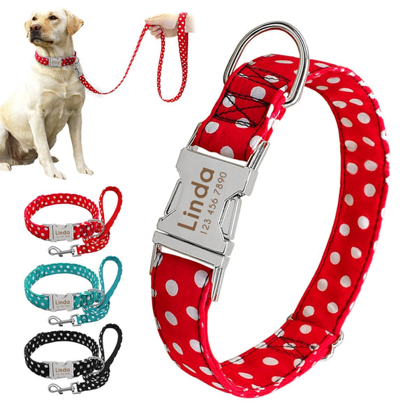 Polka Dot Personalized Dog Collar and Matching Leash Set
