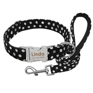 Polka Dot Personalized Dog Collar and Matching Leash Set